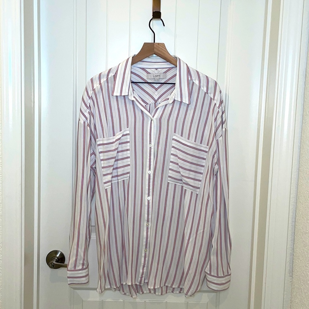 Loft Striped Women’s Button Down Blouse Patriotic… - image 2